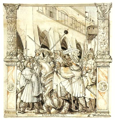 The Humiliation of Emperor Valerian by Shapur I, pen and ink, Hans Holbein the Younger, ca. 1521